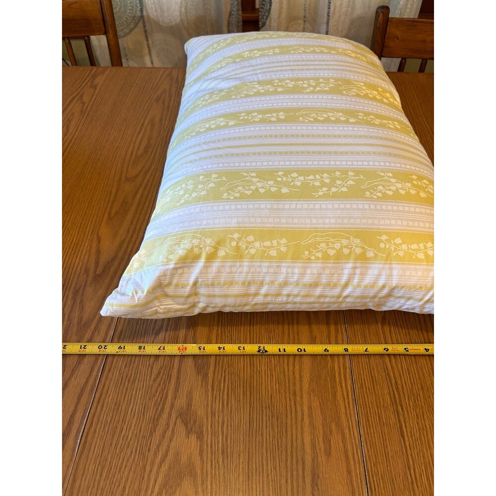 Vtg feather down pillow Harris bluprint ticking floral yellow stripes queen - Picture 5 of 7